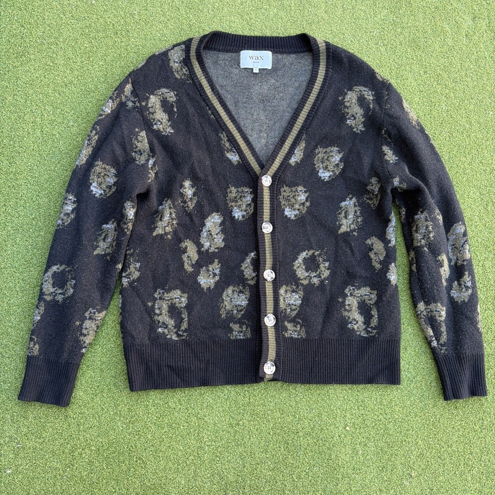 Wax London Schill Cardigan Moss Olive Green Wool Blend Men's Size Large